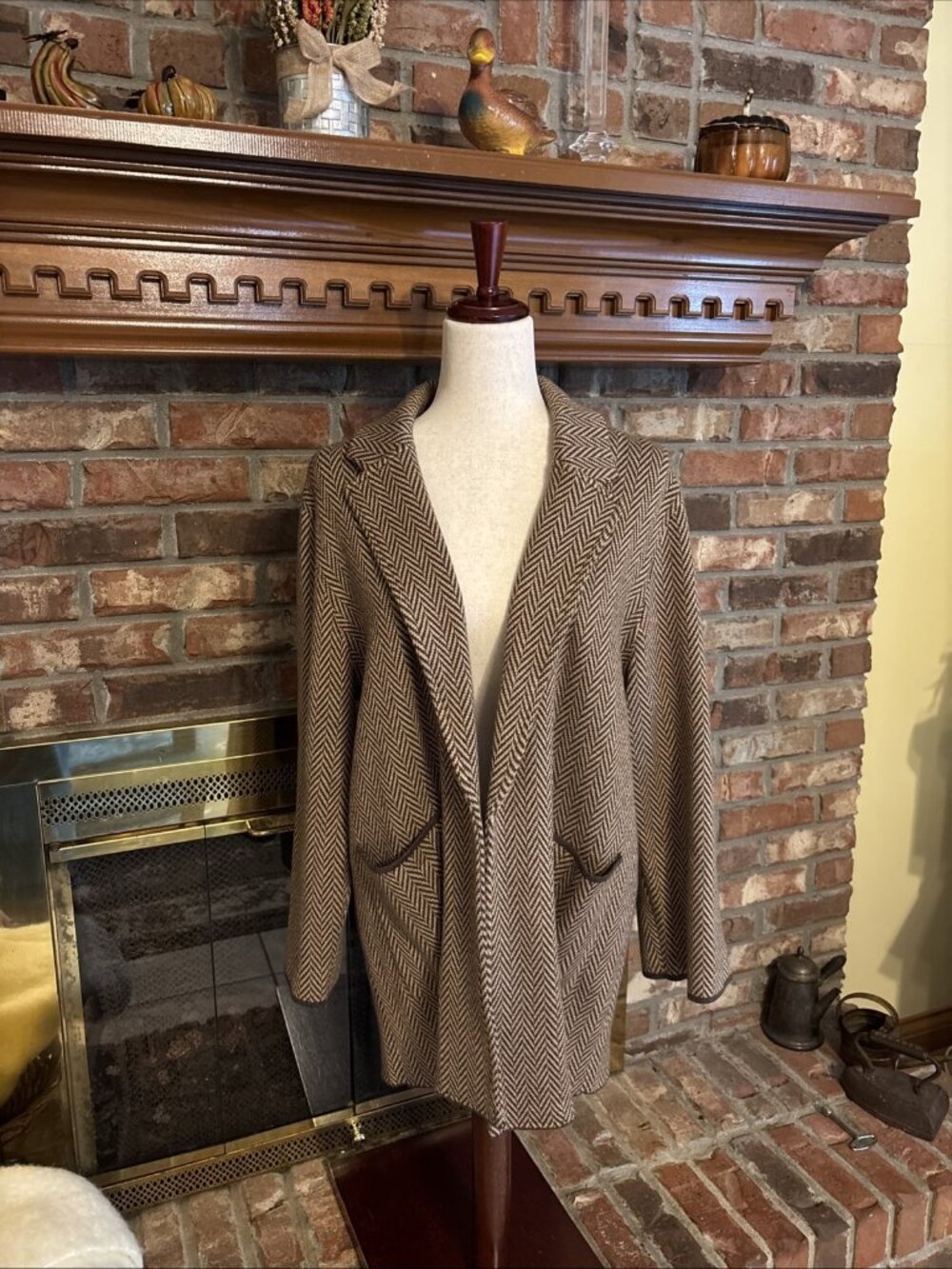 Jcrew Ladies Brown Herringbone Cardigan Size XL Wool Blend
